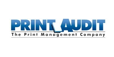 Print-Audit The print management company blue black logo